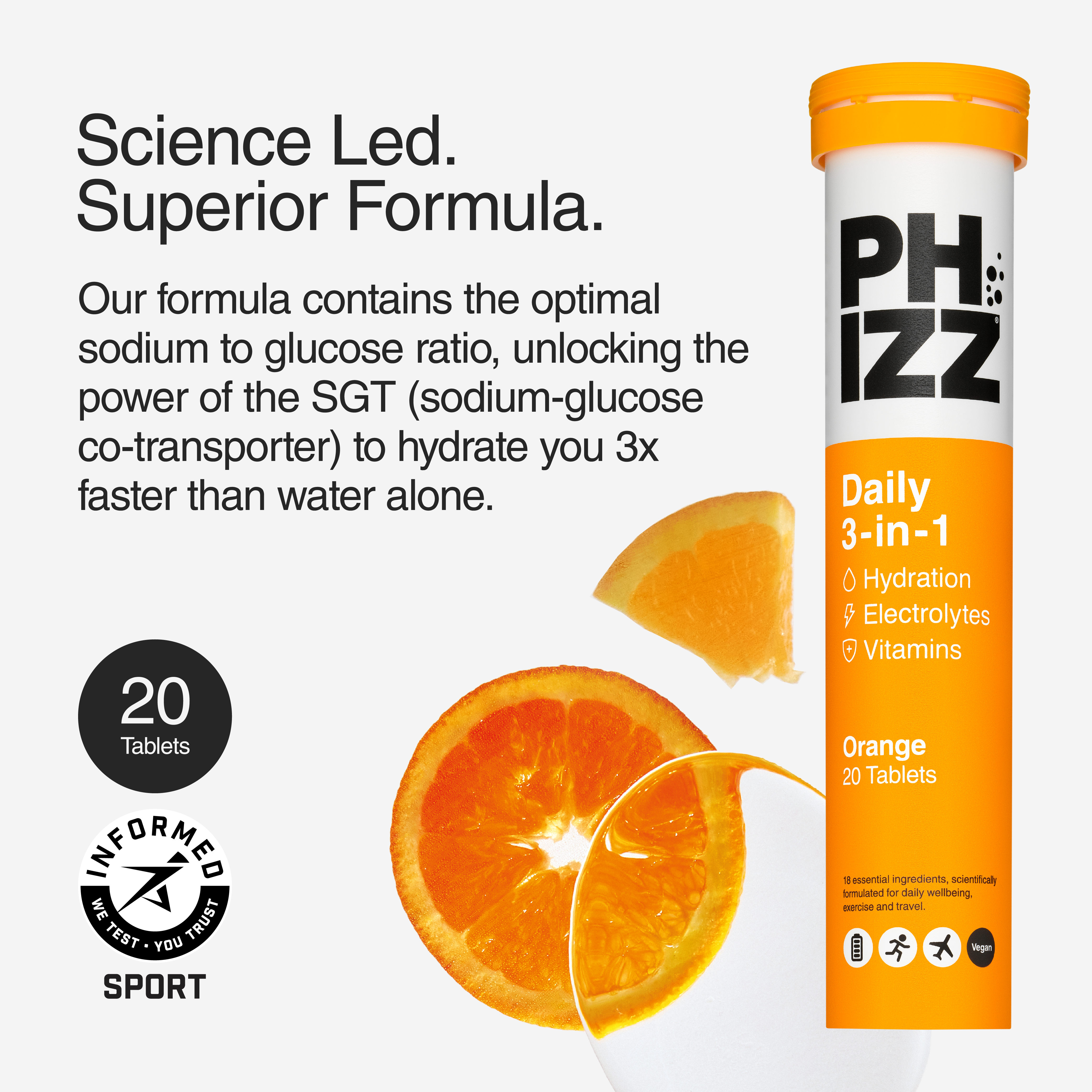 Phizz - Wholesale Oral Supplement/Vitamin - Phizz 20 Tablet 3-in-1 Effervescent - Orange2