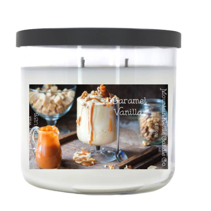 Caramel Vanilla 100% Soy Wax 3-Wick Candle for engroshandel hos Mountain Kettle
