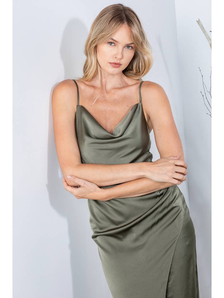 Gypsie Jane - Wholesale Dress - Women's - Silk Satin solid maxi dress with slit