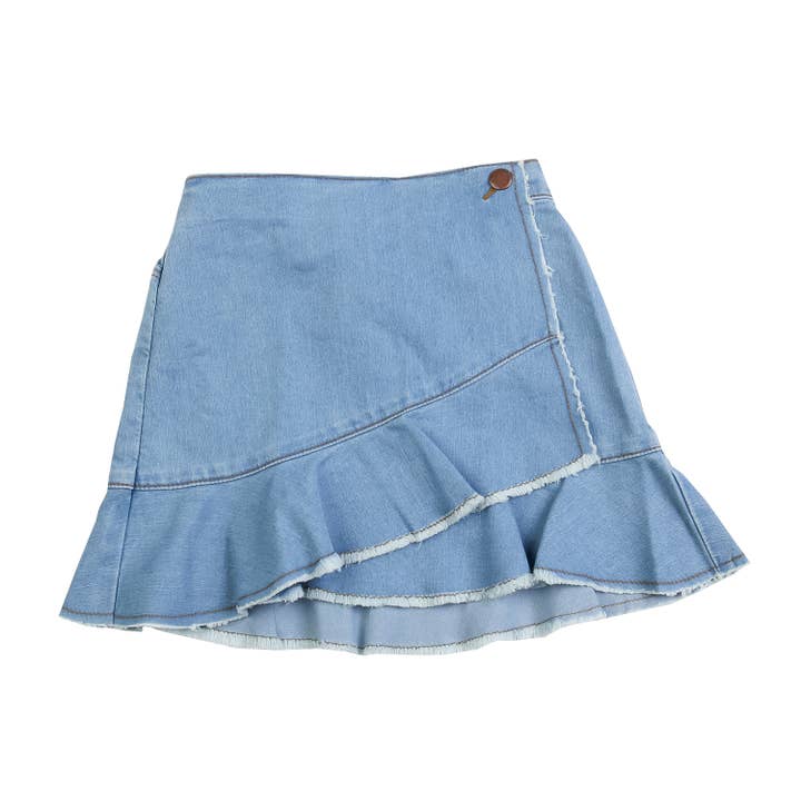 ToTo Heros - Wholesale Skirt - Kids - Ruffle Hem Unbalanced Mini Denim Skirt