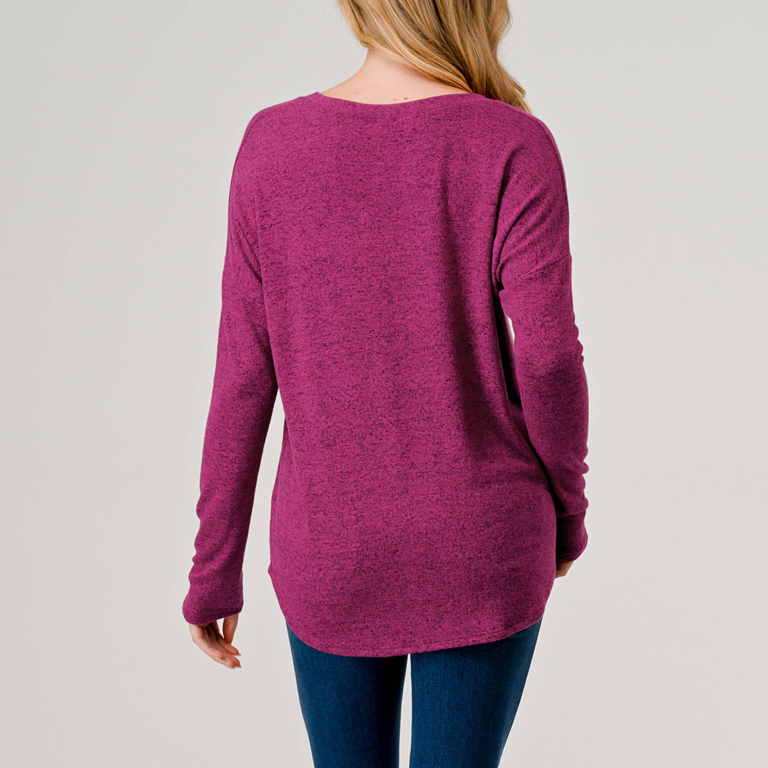 Heimious - Wholesale Knit Top - Women's - Long Sleeve V-neck Brushed Knit Top, 27389