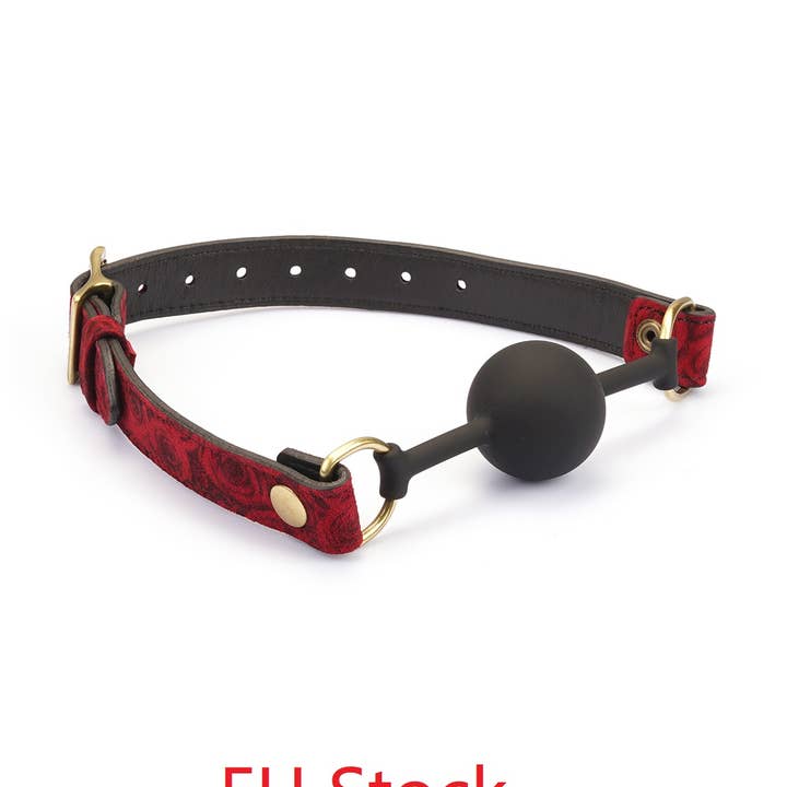 Boule de bâillon Kinbaku Ukiyoe en cuir suédé d'agneau rouge à motif floral pour la vente par Liebe Seele