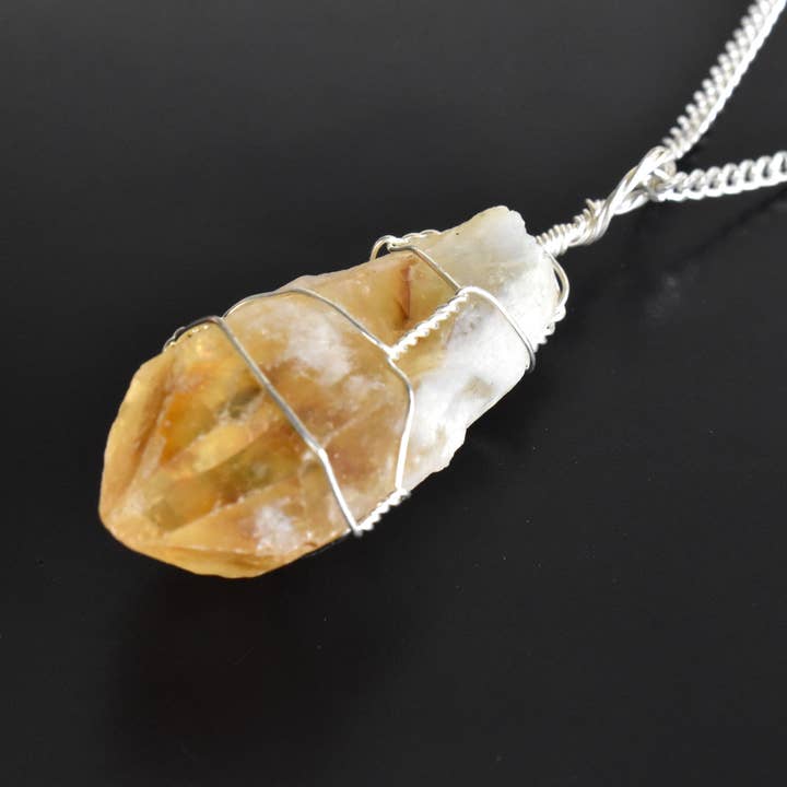 Soothing Crystals - Wholesale Individual Charm/Pendant - Raw Citrine Pendants, Rough Citrine Wire Wrapped Pendants