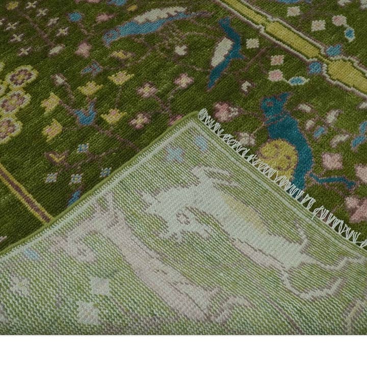 The Rug Decor, Inc. - Wholesale Area Rug - The Green Jungle Life Teal and Peach Peacock Bird Hand Knotted Custom Made Wool Area Rug6