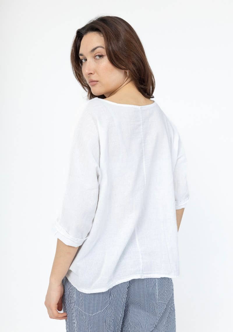 LINEN & COTTON HOUSE – Engroshandel T-shirt – til kvinder – Crop-top i bomuld og hør, bedst sælgende model 101126