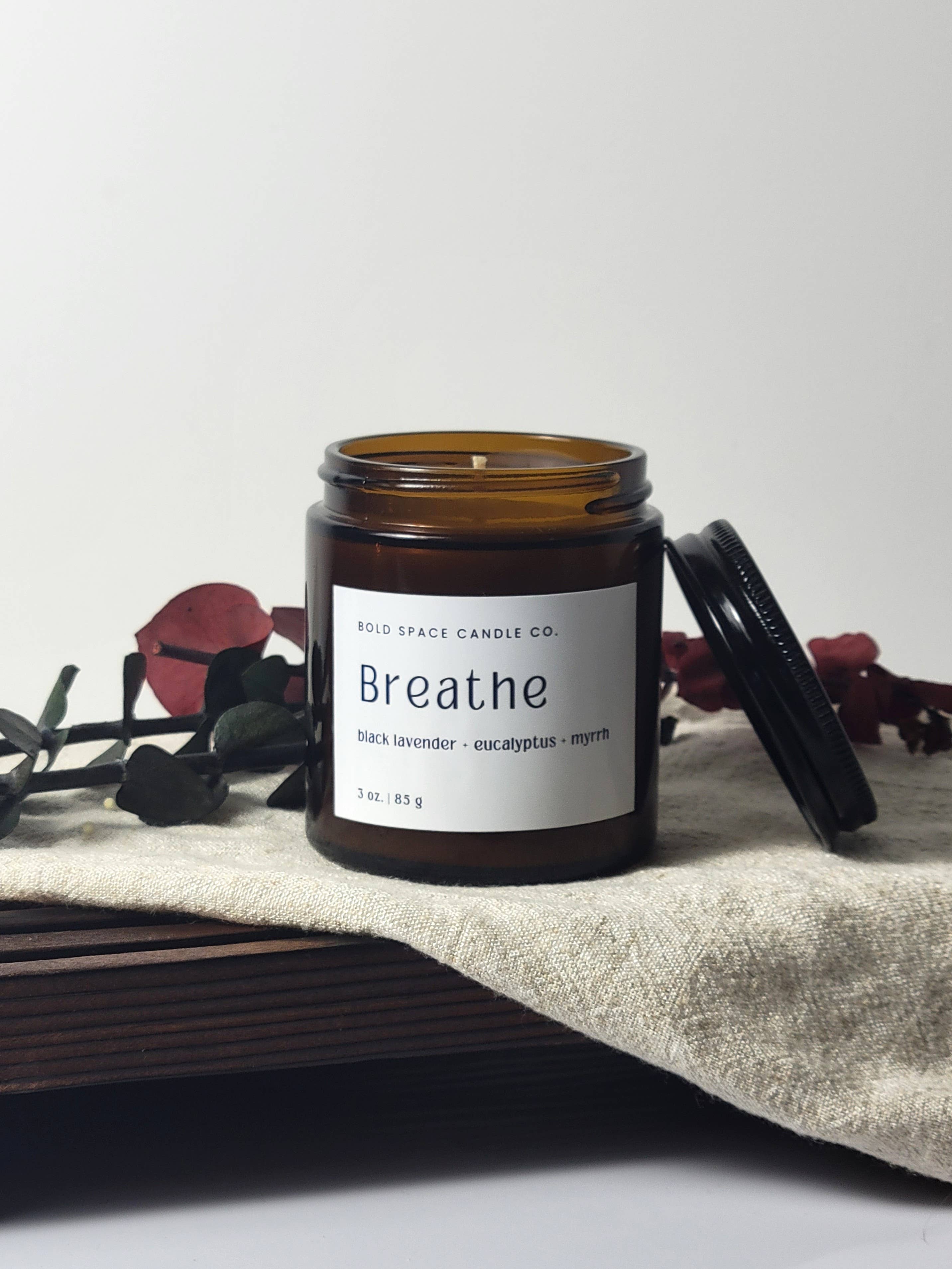 Bold Space Candle Co. - Wholesale Jar/Filled Candle - Breathe - Black Lavender + Eucalyptus 3 oz. Candle, Calming1