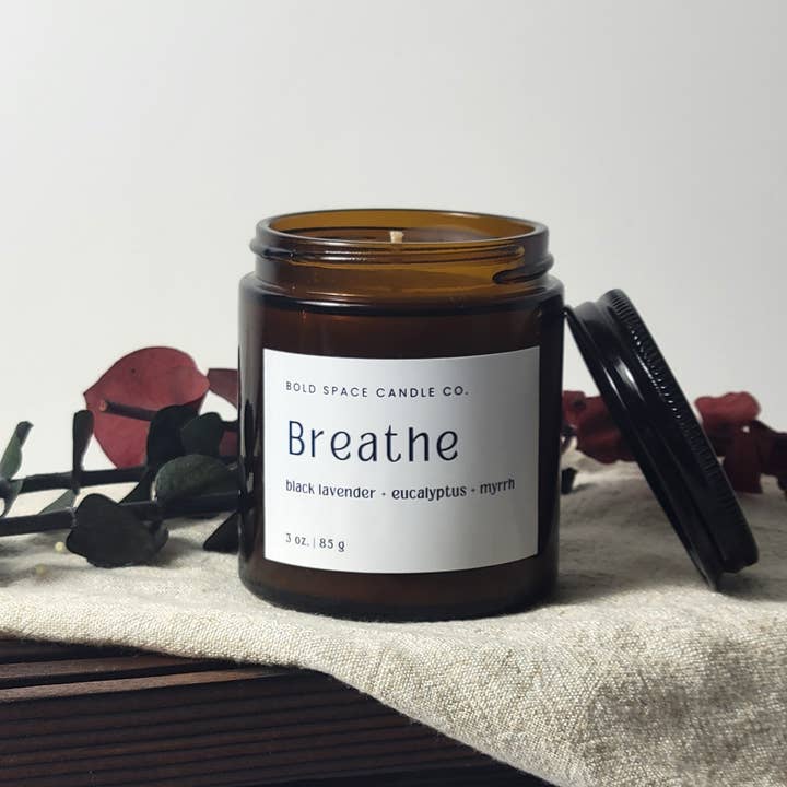 Bold Space Candle Co. - Wholesale Jar/Filled Candle - Breathe - Black Lavender + Eucalyptus 3 oz. Candle, Calming1