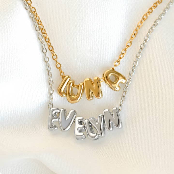 Blueyejewelry – wholesale Hänge-/berlockhalsband – Bubble Letter Halsband – Anpassat namn med små ballongbokstäver1