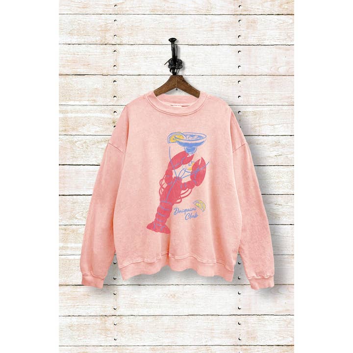 Vintage Point - Wholesale T-Shirt (Graphic) - Women's - SWD385-P7220 LOBSTER WITH A COCKTAIL MINERAL WASH SWEATSHIRT