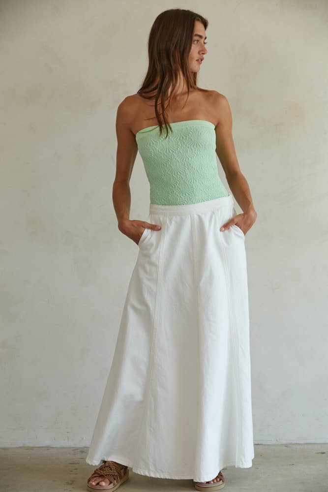 Grädde denim BD316 | Vävd Maxikjol i Bomullsdenim med Utställd Silhuett för wholesale på Faire2