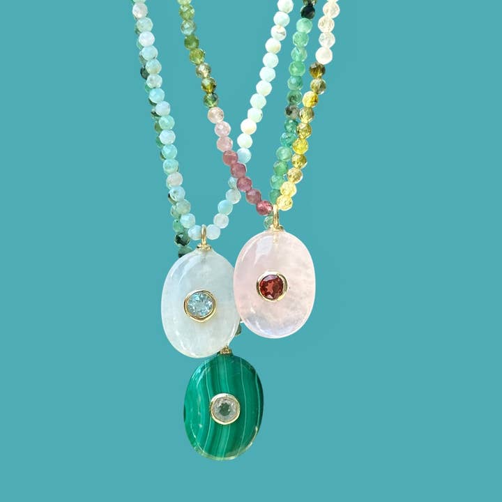 Amelia Rose Jewelry - Wholesale Choker/collar - Triple Gemstone Beaded Choker-Moonstone & Larimar2