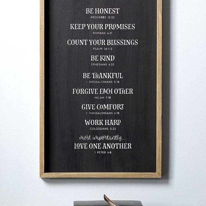 Wholesale Accessory Market - Vente Pancarte - Enseigne murale en bois encadrée 'Règles de la famille' 21 x 121