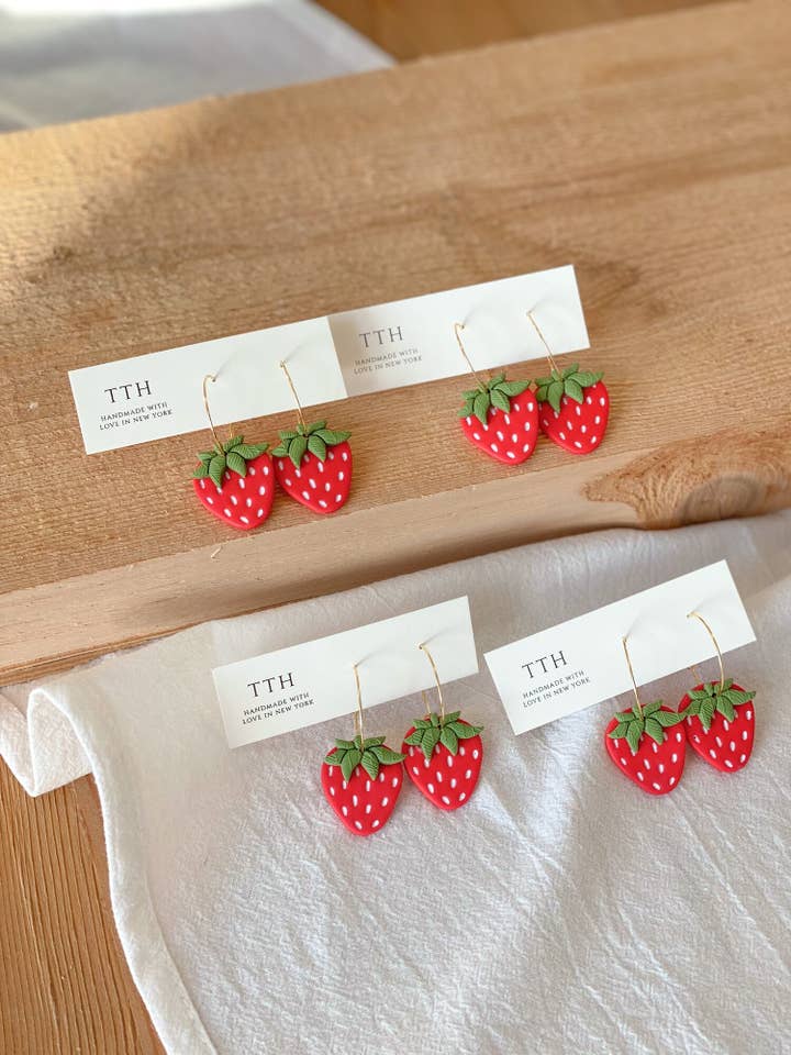 Strawberry Hoop Dangles for wholesale by The Terracotta House