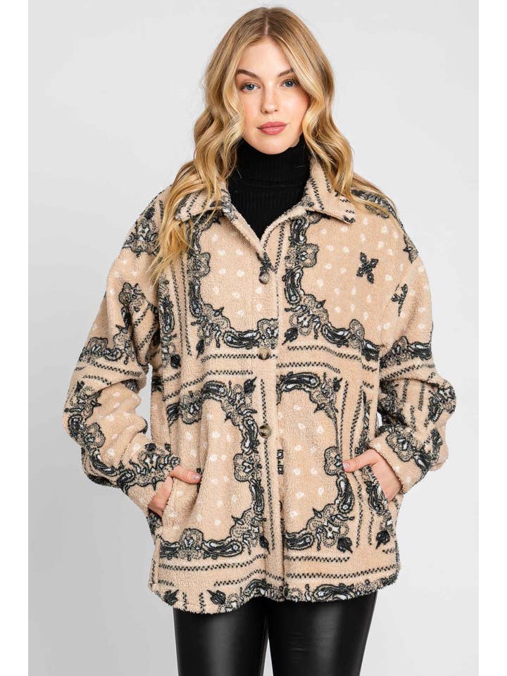ELLEBORN - Wholesale Shirt Jacket/Shacket - Women's - Cozy Sherpa Button Down Jacket 3398T