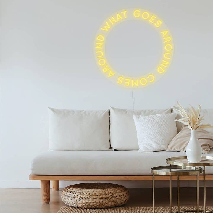 Letrero de neón 'What Goes Around' con luces LED amarillas para pared para venta al por mayor de L10 Brand EU