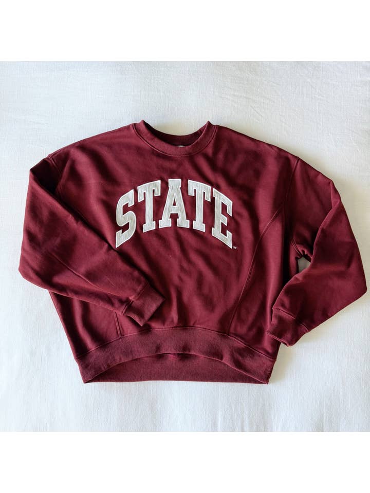 The Maroon Molly Cozy Crew | State Applique Arch for wholesale on Faire0