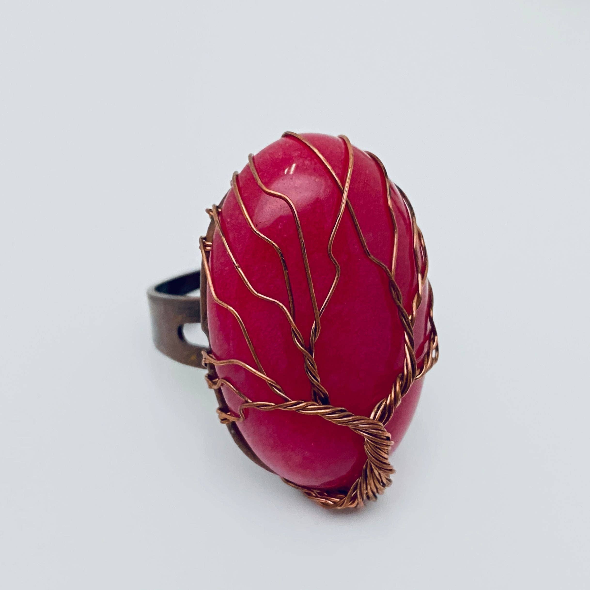 Mio Queena - Wholesale Cocktail/Statement Ring - Hand-wrapped Oval Natural Stone Tree of Life Ring5