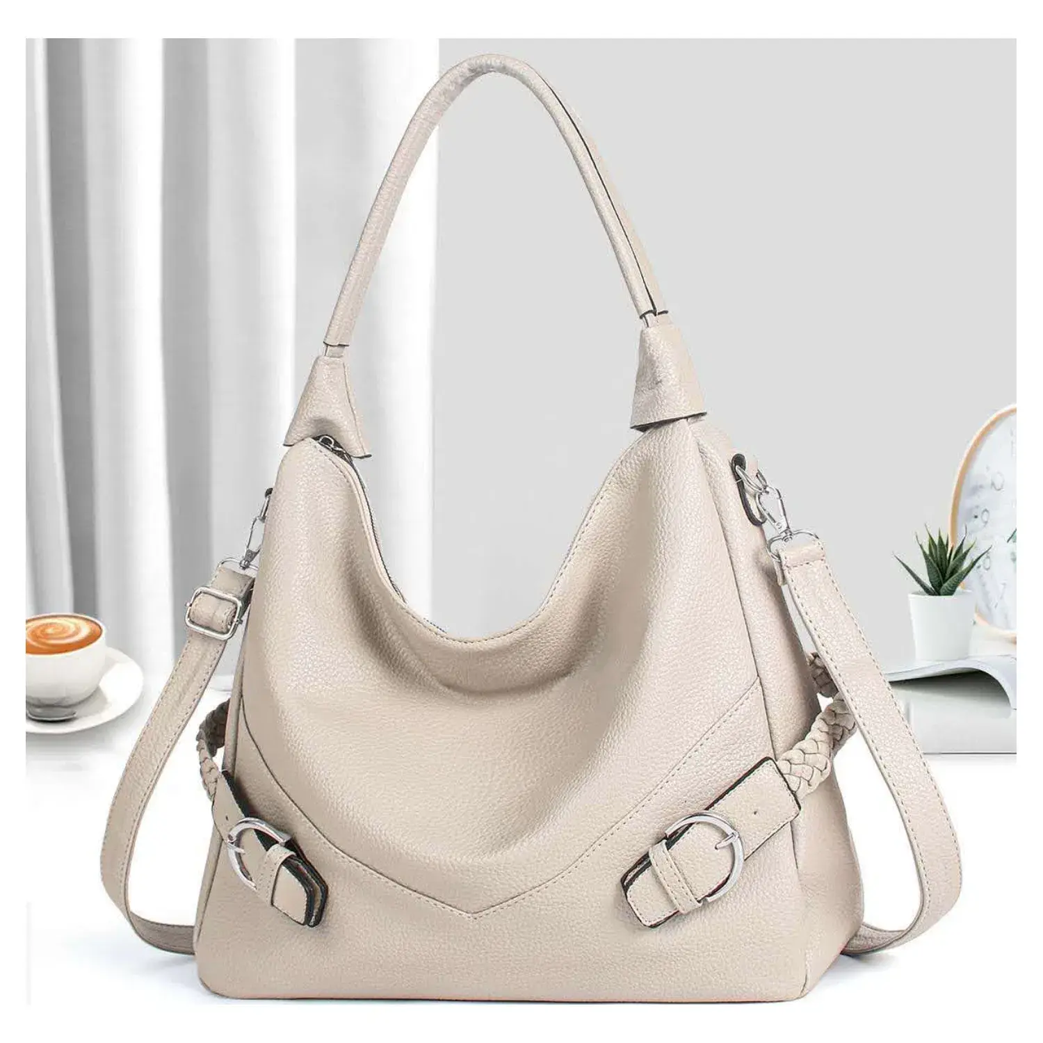 Superbia – Engroshandel Skuldertaske – til kvinder – Stor Slouch Taske med Flet- og Spændedetaljer-A911504