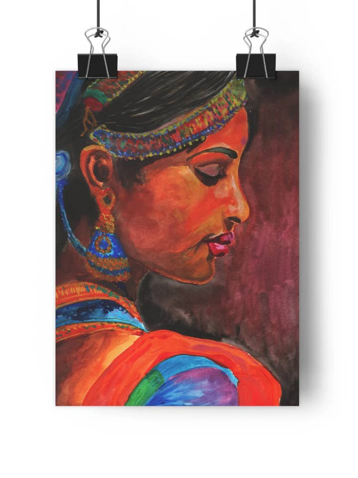 Impresión giclée tradicional de mujer india en gouache, varios tamaños para venta al por mayor de Averfelt