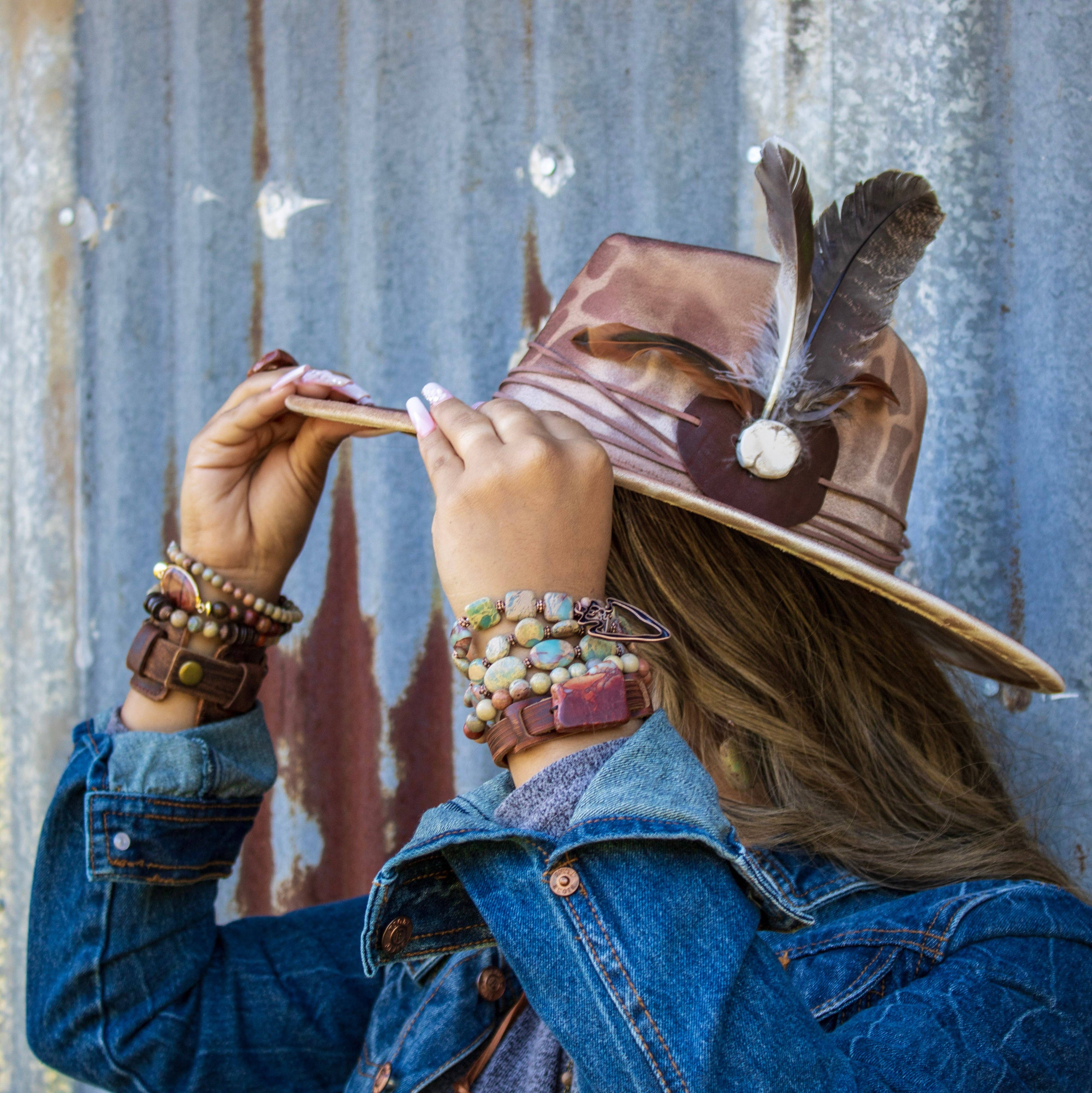 The Jewelry Junkie - Vendita all'ingrosso Bracciale a polsino - Bracciale rigido in pelle Aqua Terra con lastra stretta 006c4