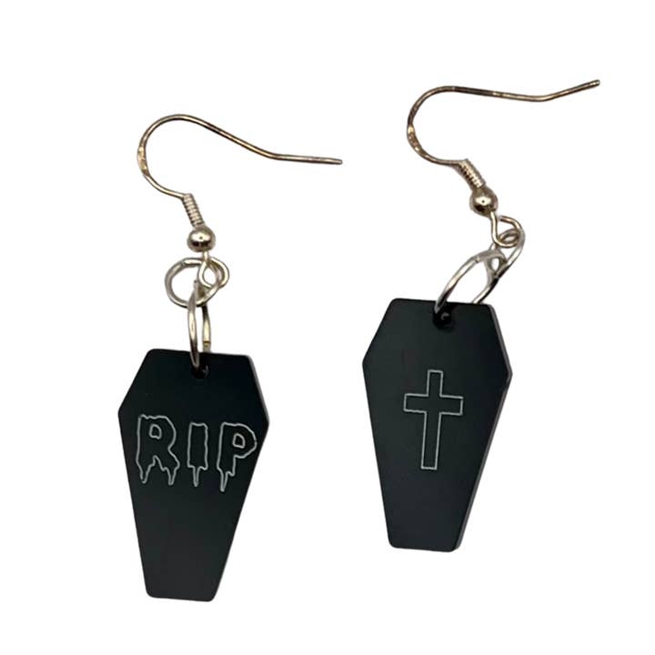 RIP COFFIN EARRINGS for wholesale by The Spooky Haus