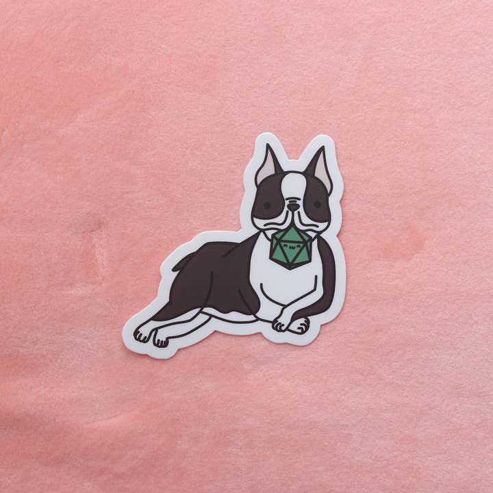 Dbl Feature - Wholesale Sticker - Boston Terrier D20 Dice Buddy Sticker2