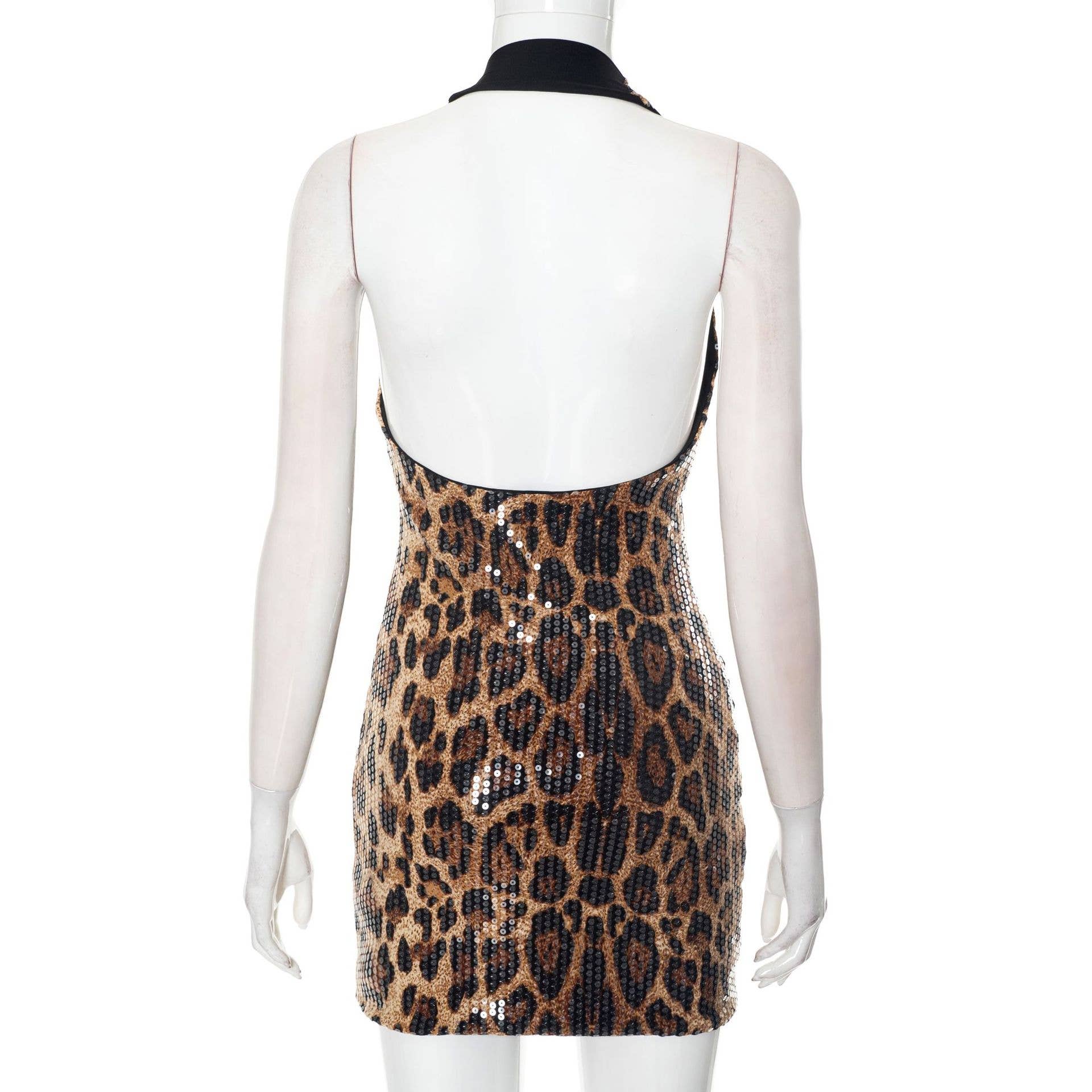 BELLISSIMA FASHION - Wholesale Dress - Women's - Leopard Print Halterneck Backless Bodycon Mini Dress(C)2
