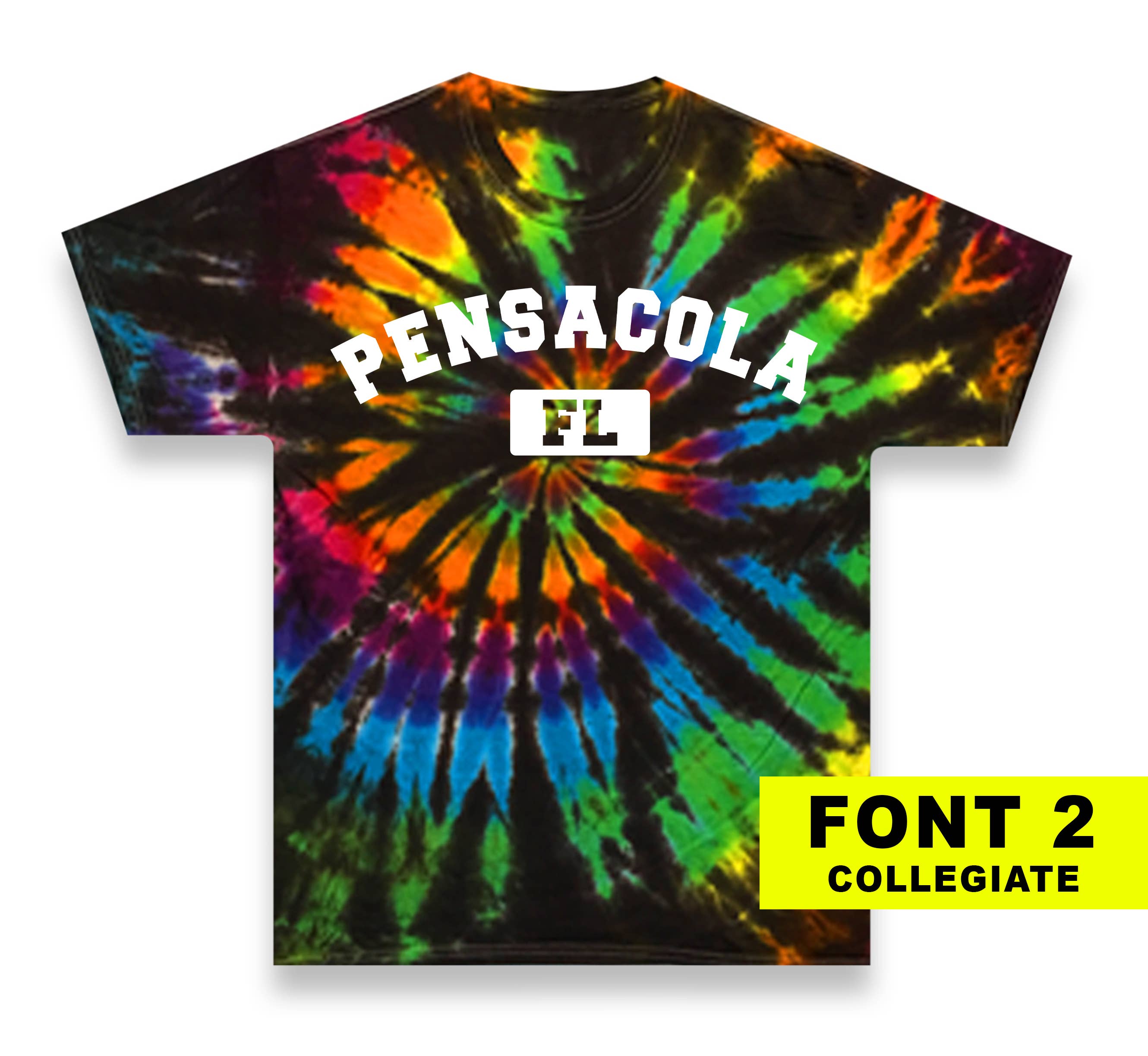 Eye-Dye – Großhandel T-Shirt mit Siebdruck – Unisex – Kundenspezifischer Name Drop Black Rainbow Spiral Tie-Dye1