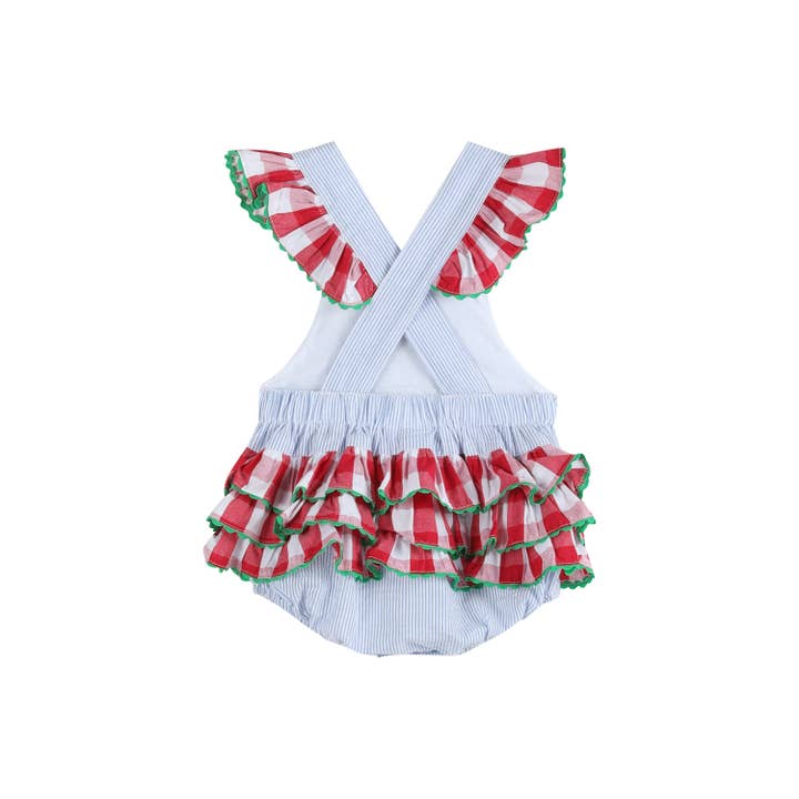 Lil Cactus - Wholesale Bodysuit (Non-Footed) - Baby - Light Blue Seersucker and Gingham Watermelon Ruffle Romper
