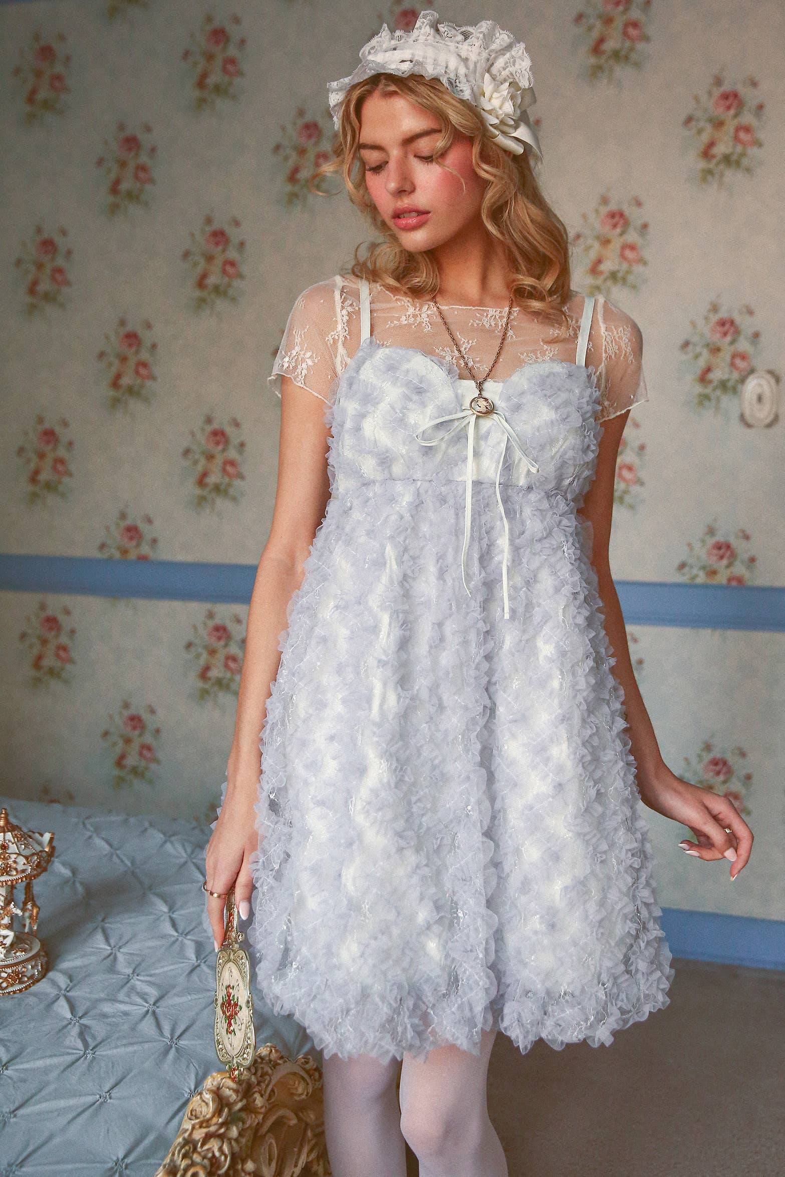 Listicle - Wholesale Dress - Women's - Fluffy Mesh Lace Layered Mini Dress12