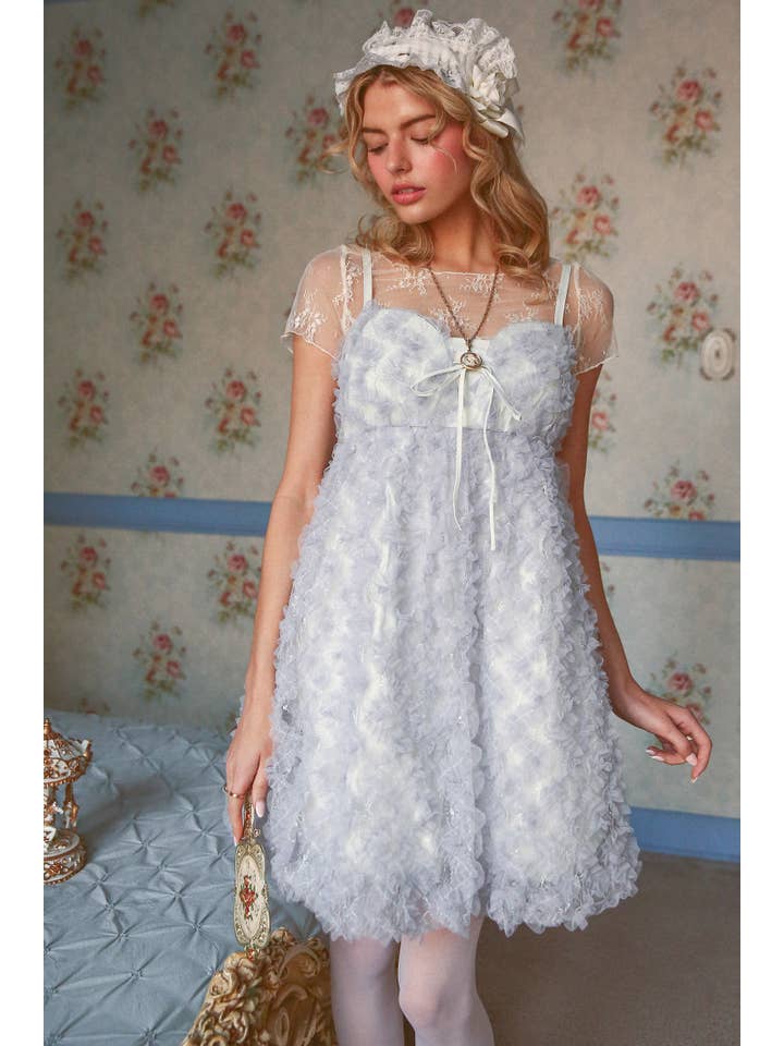 Listicle - Wholesale Dress - Women's - Fluffy Mesh Lace Layered Mini Dress12