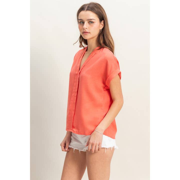 HYFVE - Wholesale Shirt - Women's - HF25A713-Notch Collar Short Sleeve Basic Top