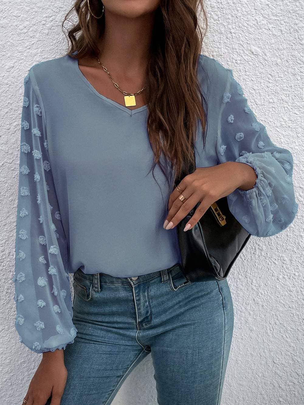 Fashion Combination - Wholesale Blouse - Women's - swiss dot bishop sleeve blouse9