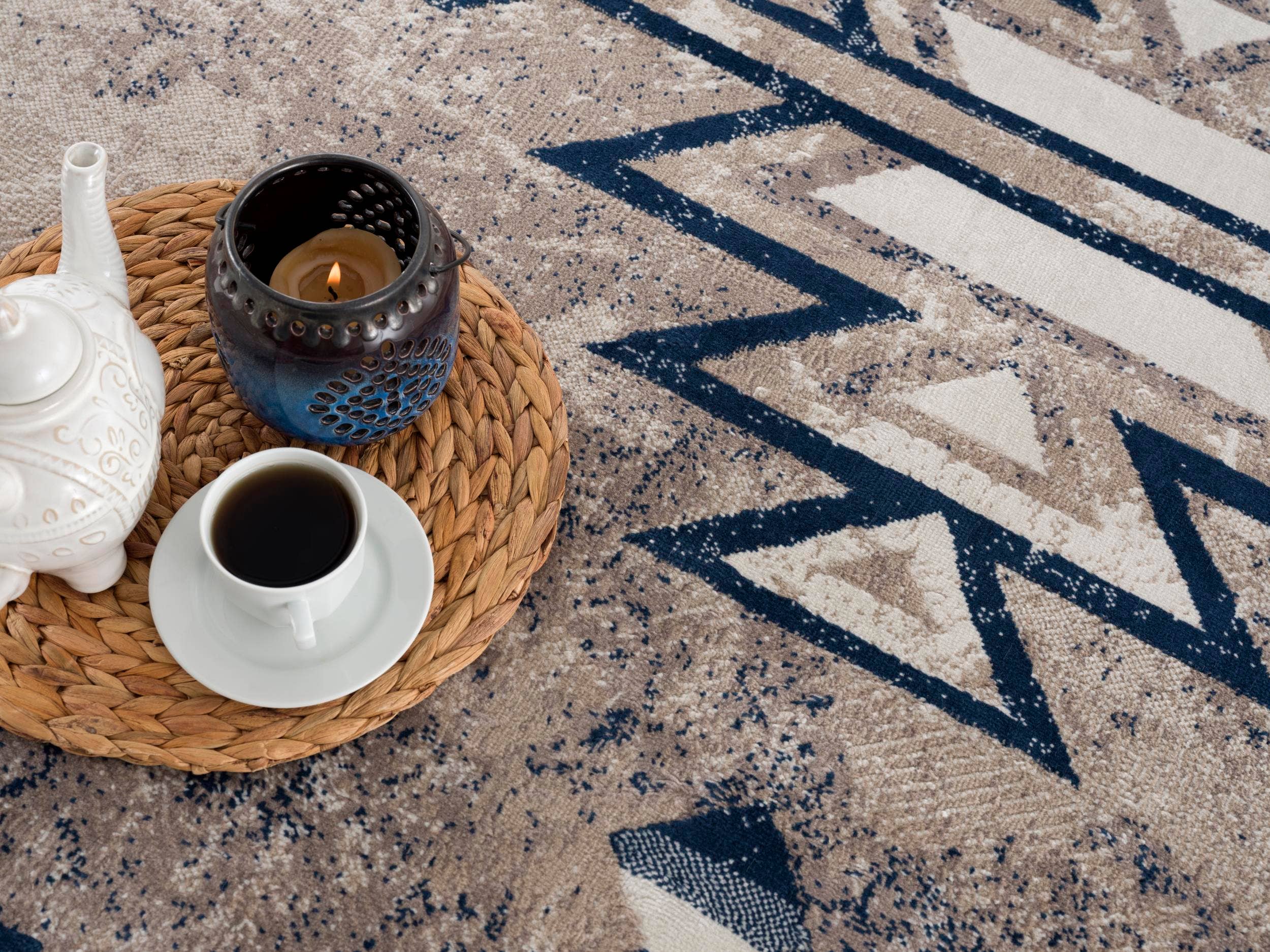 Contemporary South-Western Blue Beige Indoor Area/Runner Rug for wholesale on Faire17