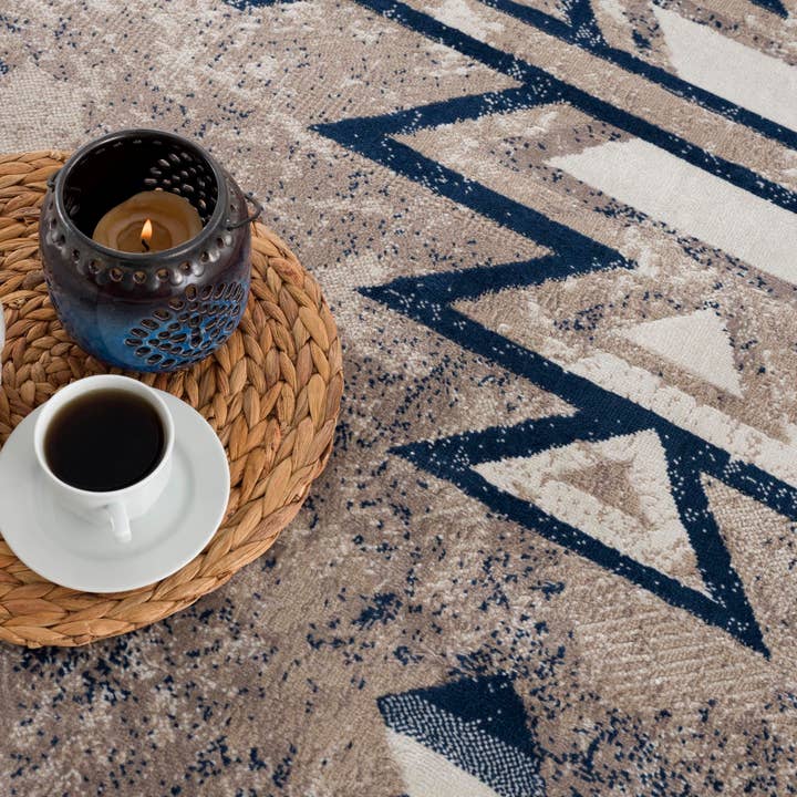 Contemporary South-Western Blue Beige Indoor Area/Runner Rug for wholesale on Faire17