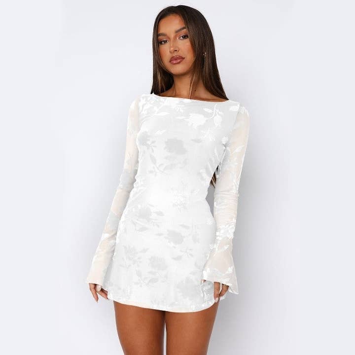 Robe moulante à manches longues en maille imprimée pour la vente par MoodGold