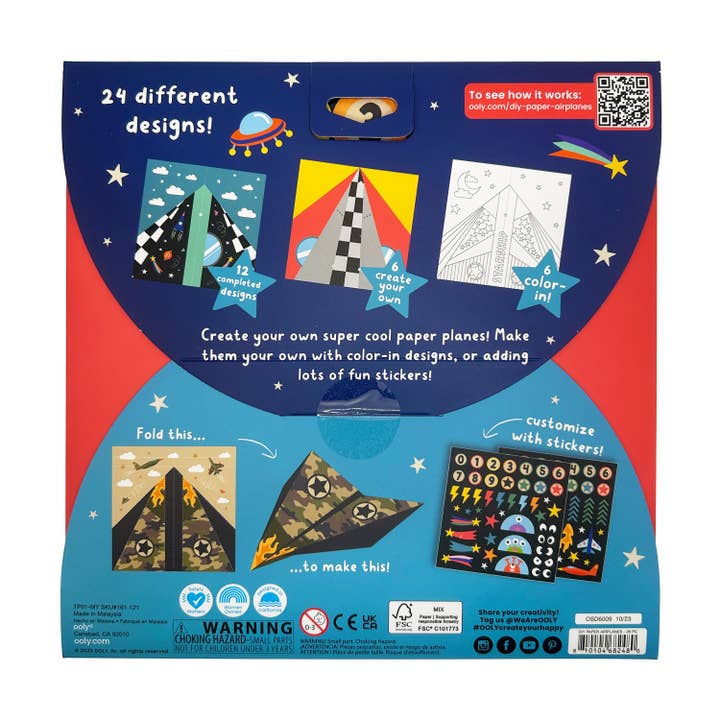 OOLY - Wholesale DIY Craft Kit - Kids - D.I.Y. Paper Air Planes Activity Kit - Set of 24 Designs