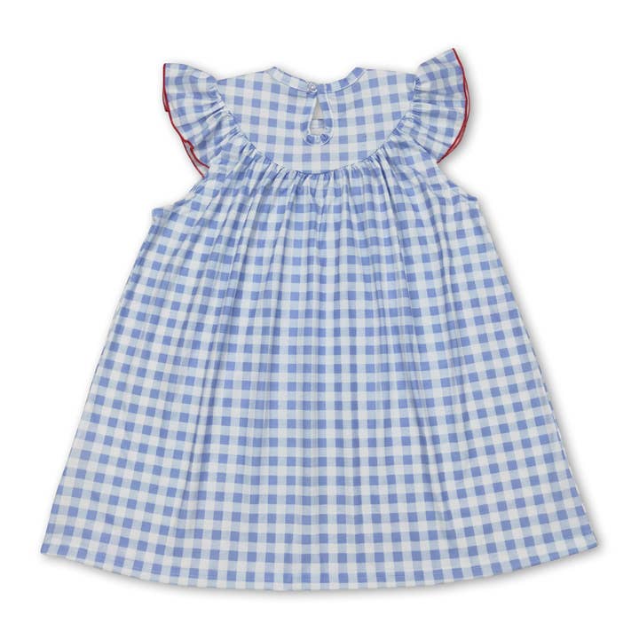 Yawoo Garments - Wholesale Dress - Kids - Light blue plaid flag smocked girls 4th of july dresses