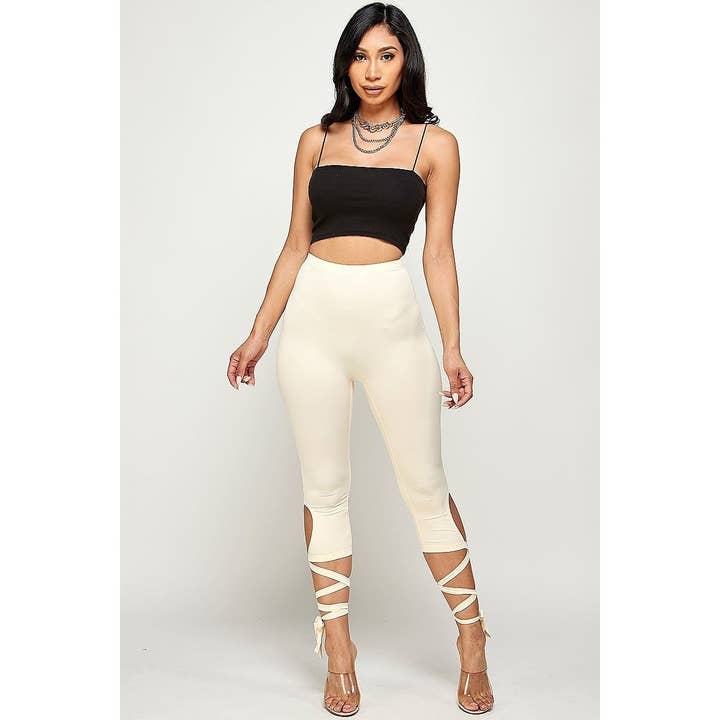 KHAKI Leggings med hög midja med snörning för wholesale på Faire