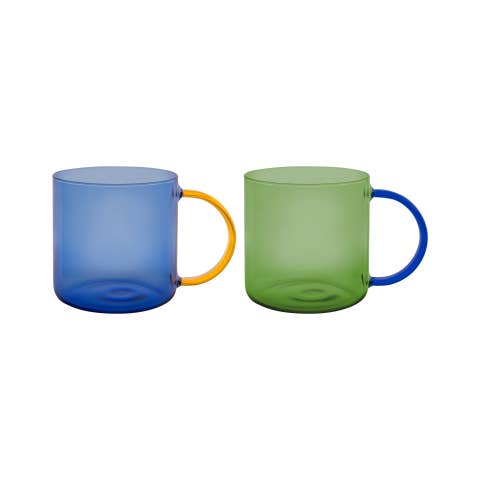 Glass tumbler 'Fred' green-blue, set of 2 for wholesale by REMEMBER