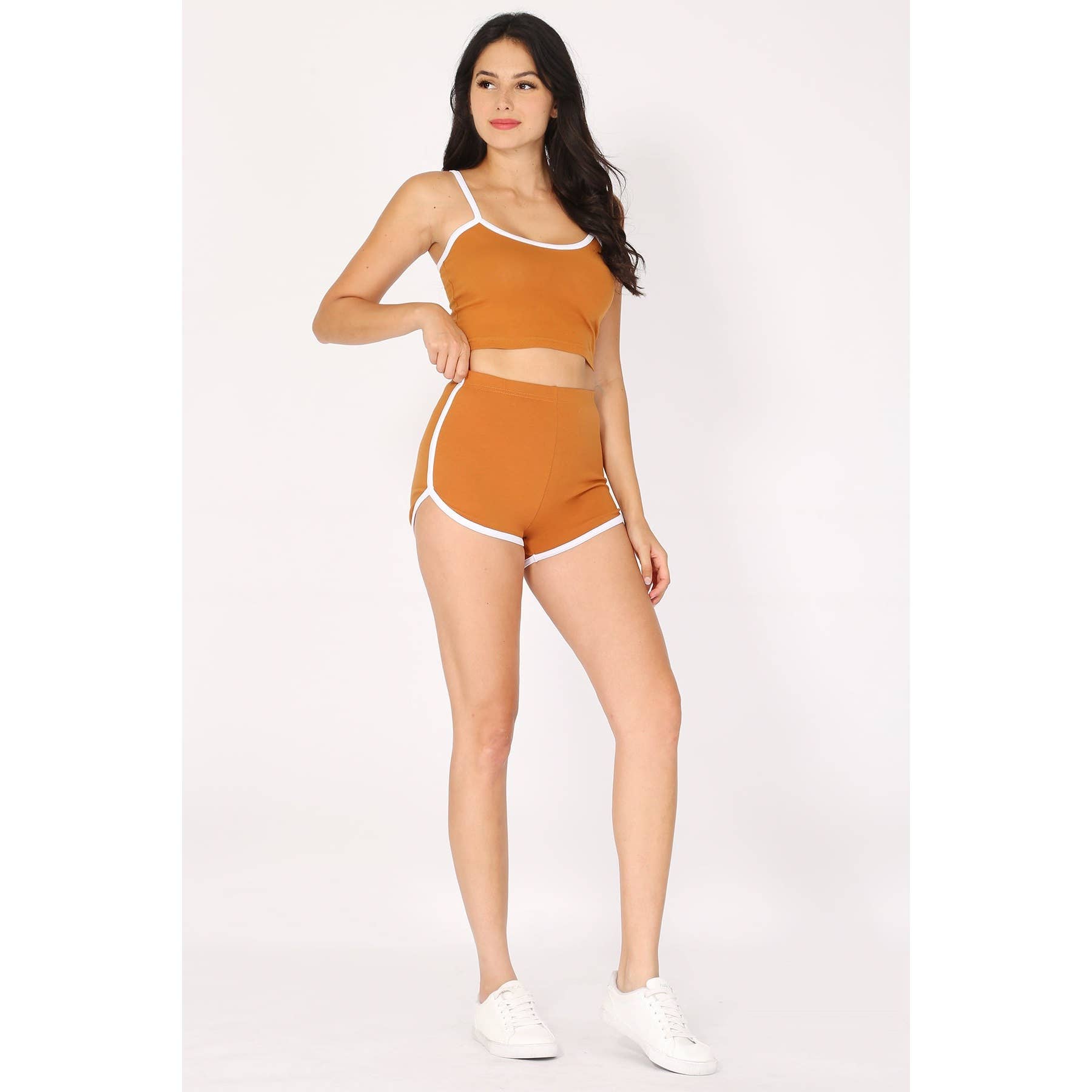 Timeless - Wholesale Lounge Set - Women's - Contrast Trim Crop Cami Tank n Dolphin Shorts Set6