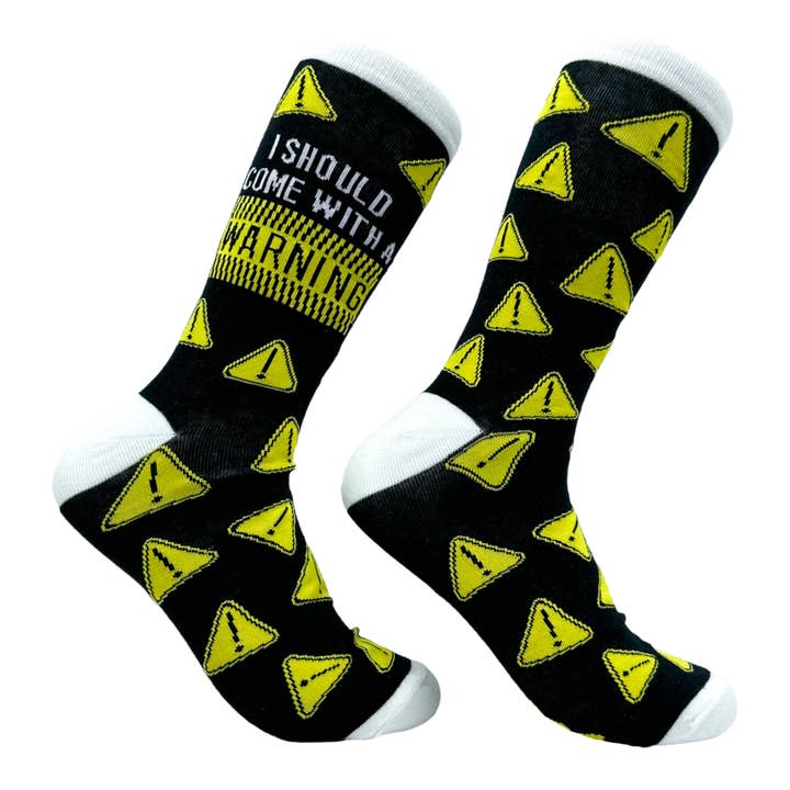 Panneau d'avertissement amusant « I Should Come With A Warning Socks » pour homme pour la vente par Crazy Dog T-Shirts