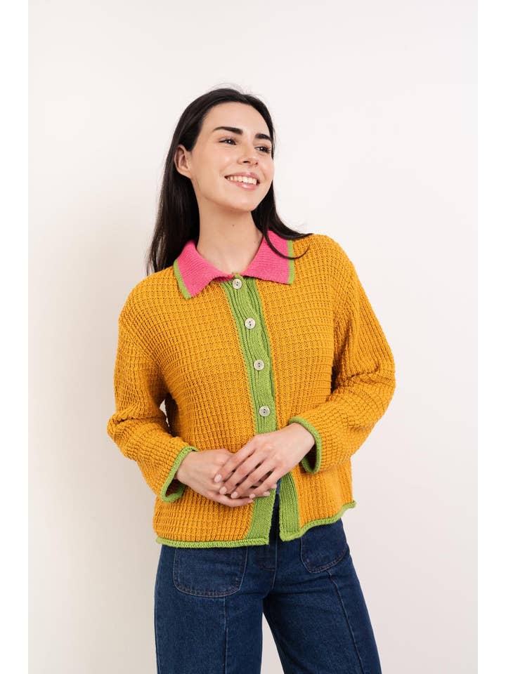 MindTraveler - Wholesale Cardigan - Women's - Tina Mustard Cotton Cardigan1