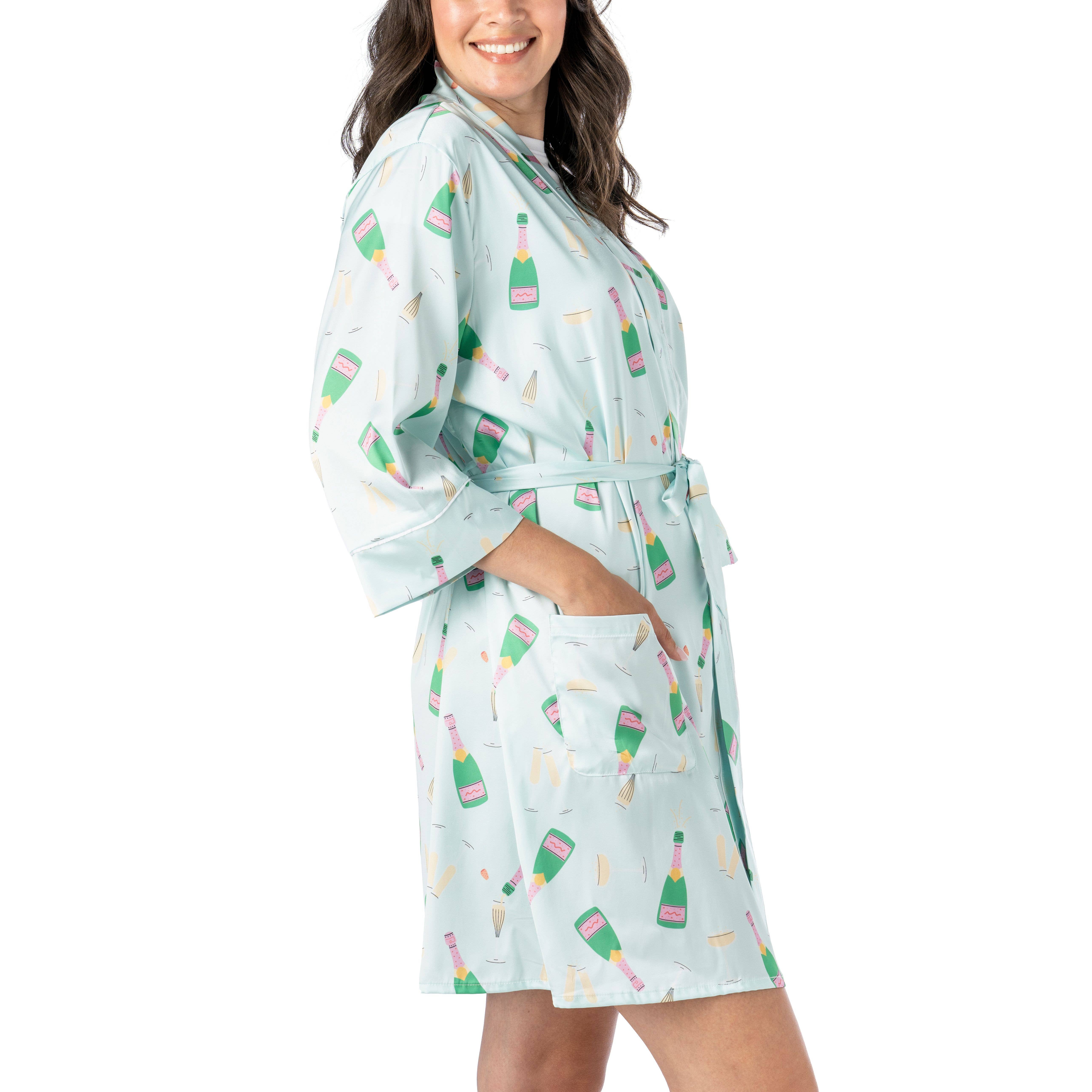 DM Merchandising - Wholesale Robe - Women's - Hello Mello Boots & Bubbles Satin Pajama Robe Open Stock1