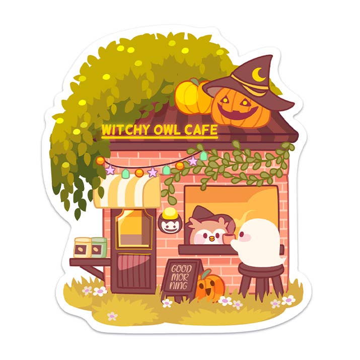 Heksugle Café Vandtæt Vinylklistermærke for engroshandel hos Meowashi Studio