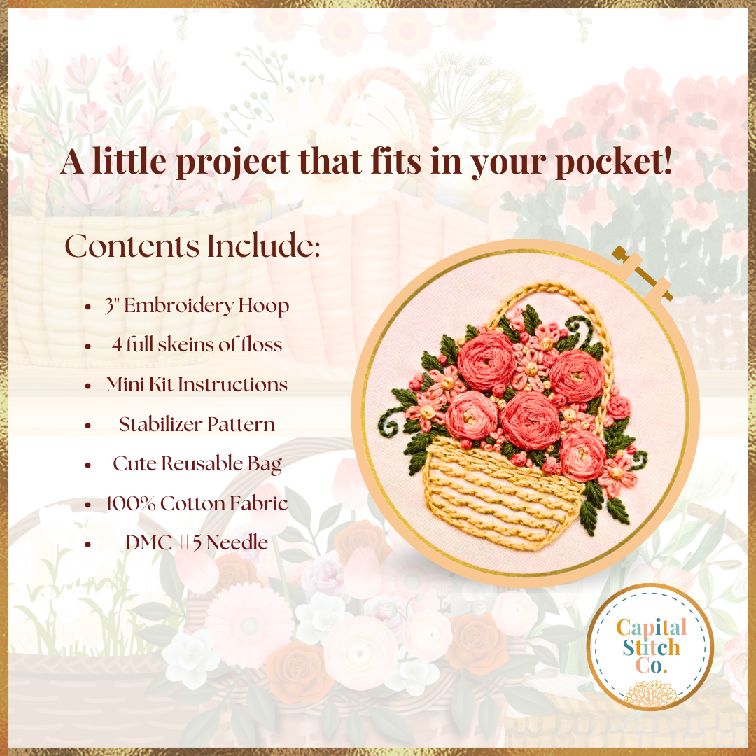 Capital Stitch Co. - Vente Accessoire de broderie/point de croix - Kit de Broderie Miniature Bouquet de Panier1