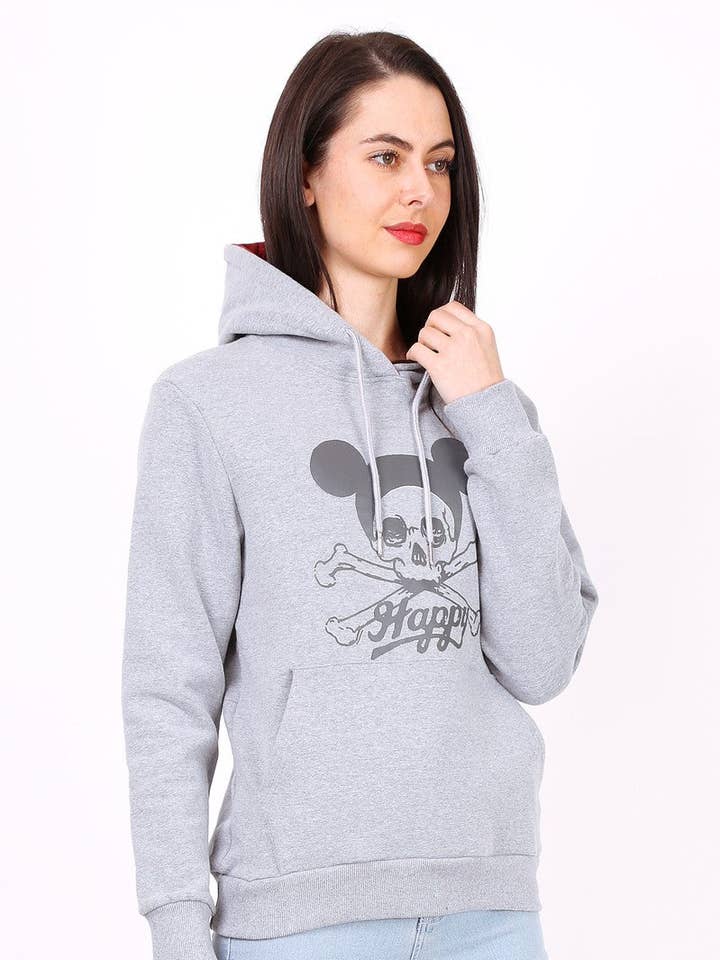 Felpa grigia con cappuccio HAPPY per la vendita all'ingrosso da parte di MACMAX