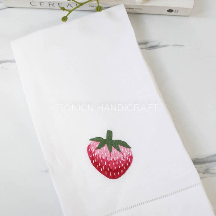 Tonkin Handicraft - Wholesale Bath towel - Embroidery Strawberry Linen Bathing Towel 31