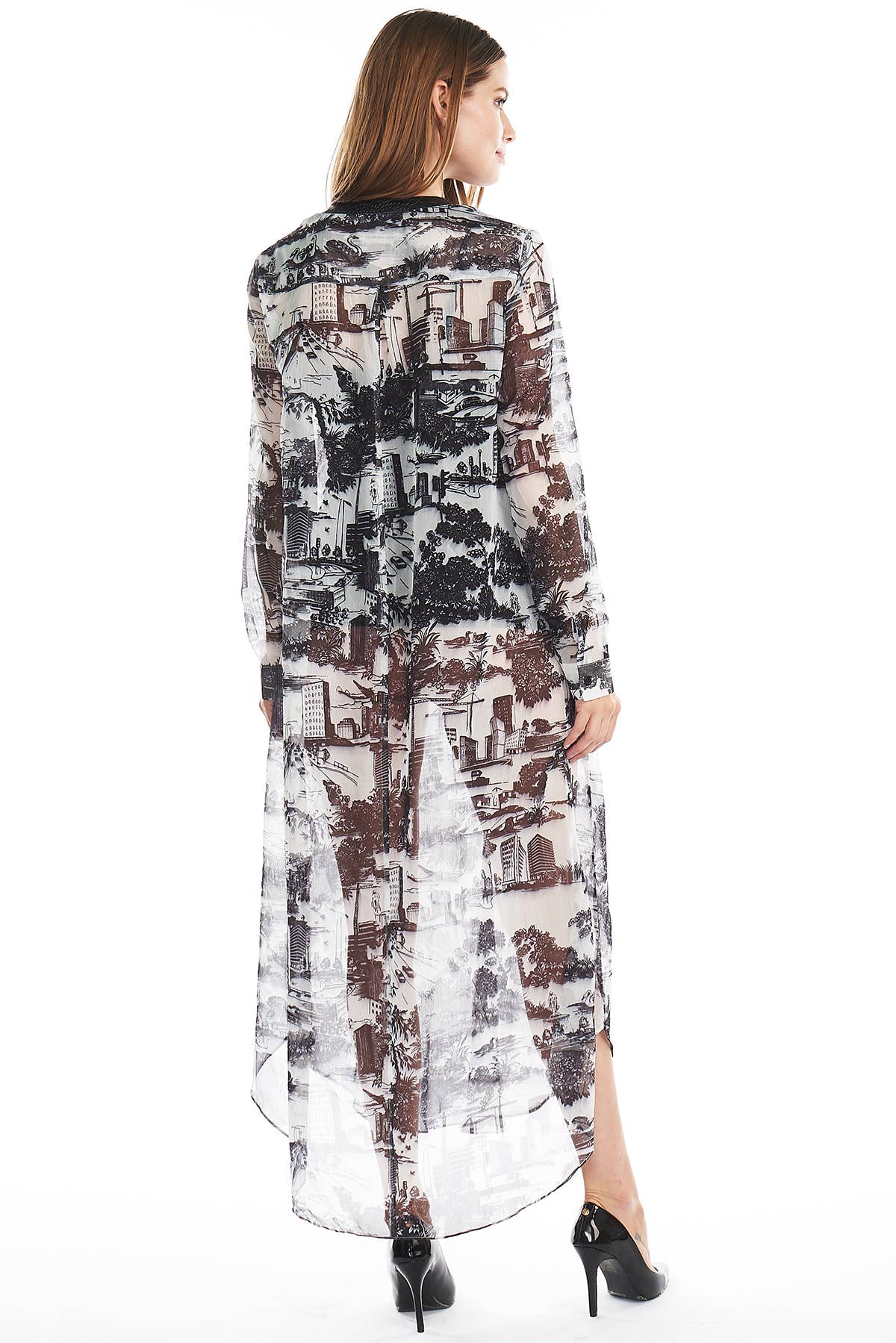 TOV – Engroshandel Tunika - Dame – [OP4162] Faux læder Trim Trykt Sheer Tunika4