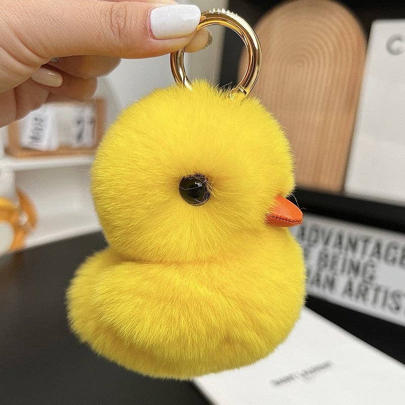 Jaune Joli porte-clés en fourrure de lapin Swimming Duck Rex en vente sur Faire0